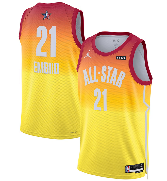 Men's 2023 All-Star #21 Joel Embiid Orange Game Swingman Stitched Basketball Jersey Men's 2023 All-Star #21 Joel Embiid Orange Game Swingman Stitched Basketball Jersey